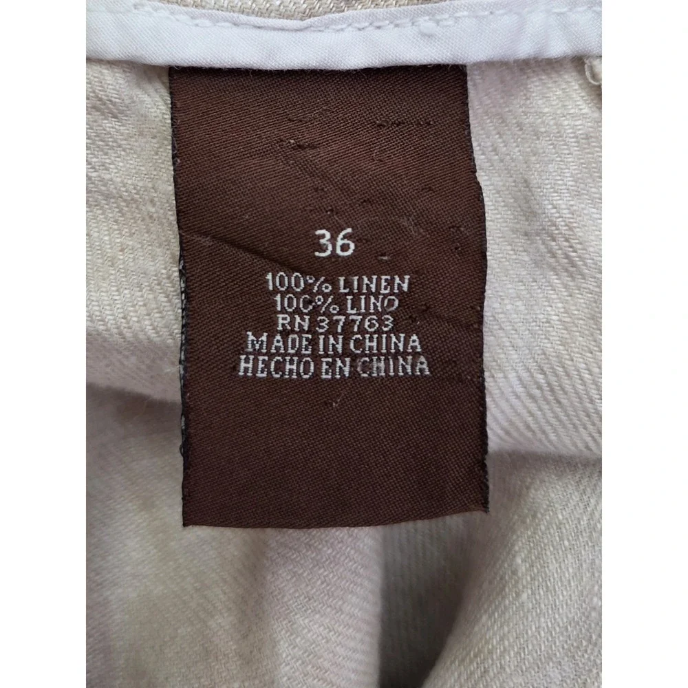 Perry Ellis Men' s 100% Linen Drawstring Trousers Pants Size 36×31.5 Tan Beige